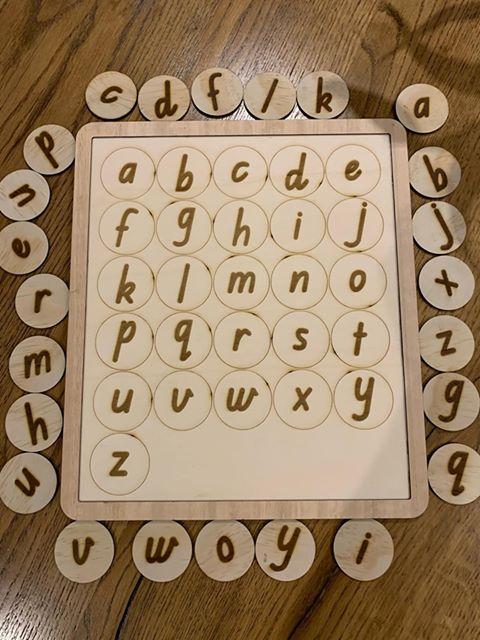 Wooden matching alphabet table set - Tiny Memories Laser