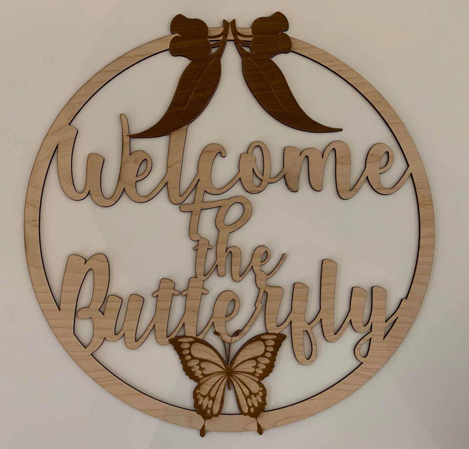Welcome to Butterfly room name - circle design - Tiny Memories Laser
