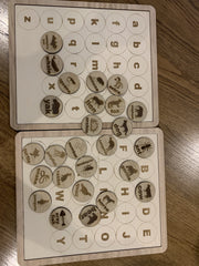 Wooden matching animals-alphabet chips - Tiny Memories Laser