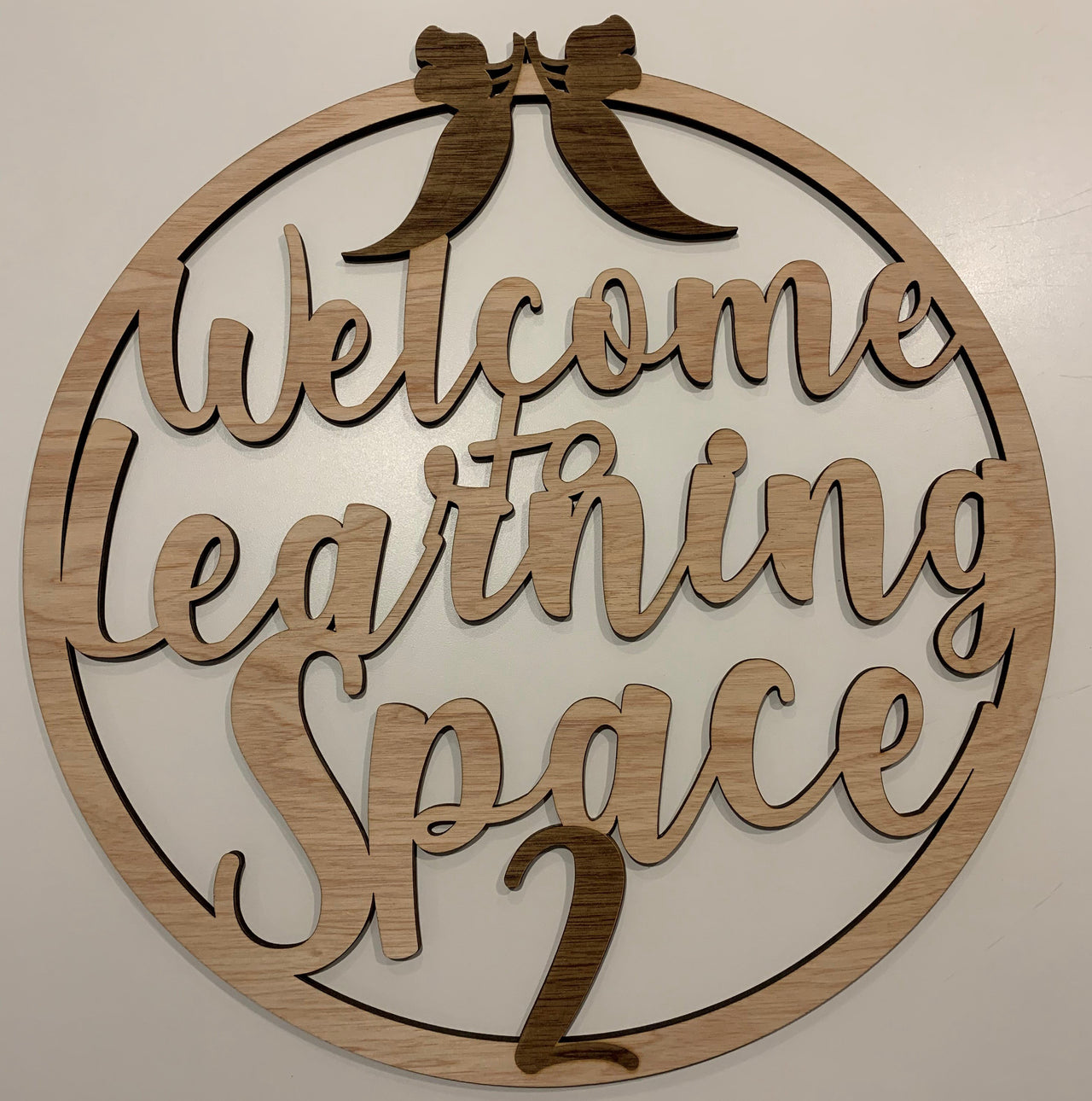 Welcome to Learning space 2 room name - circle design - Tiny Memories Laser