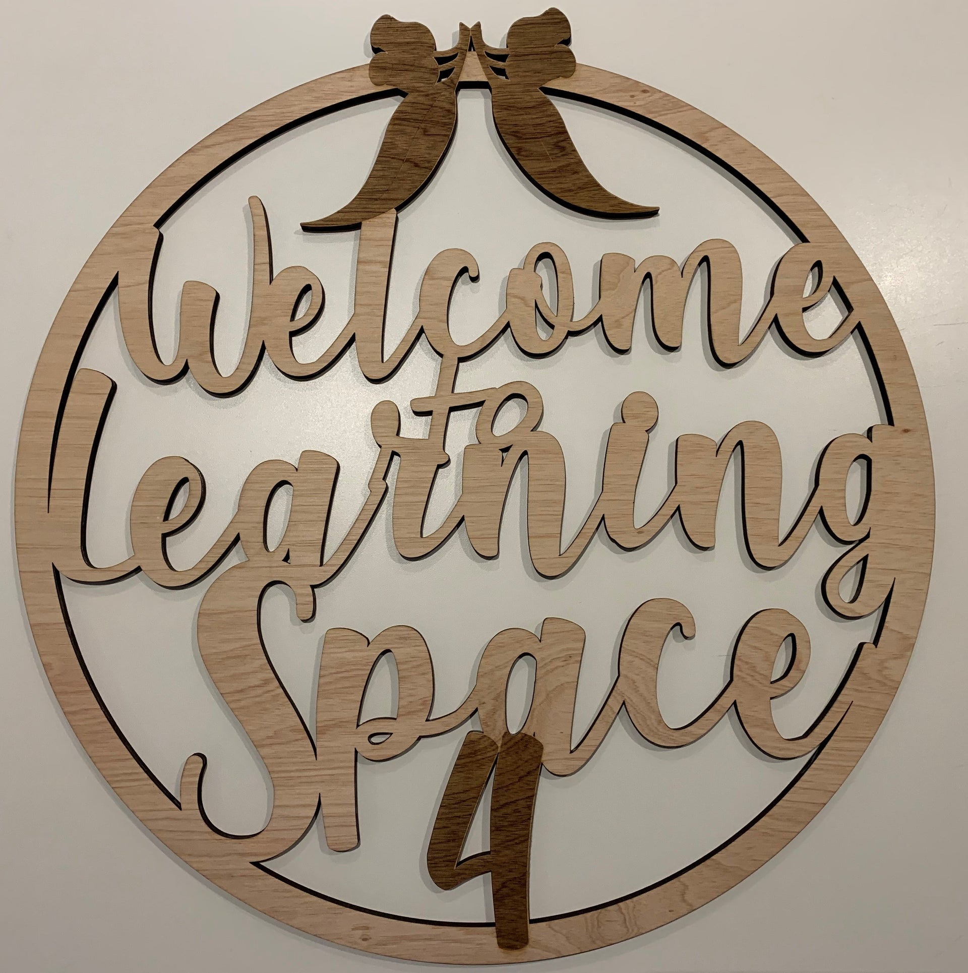 Welcome to Learning space 4 room name - circle design - Tiny Memories Laser