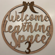 Welcome to Learning space 3 room name - circle design - Tiny Memories Laser