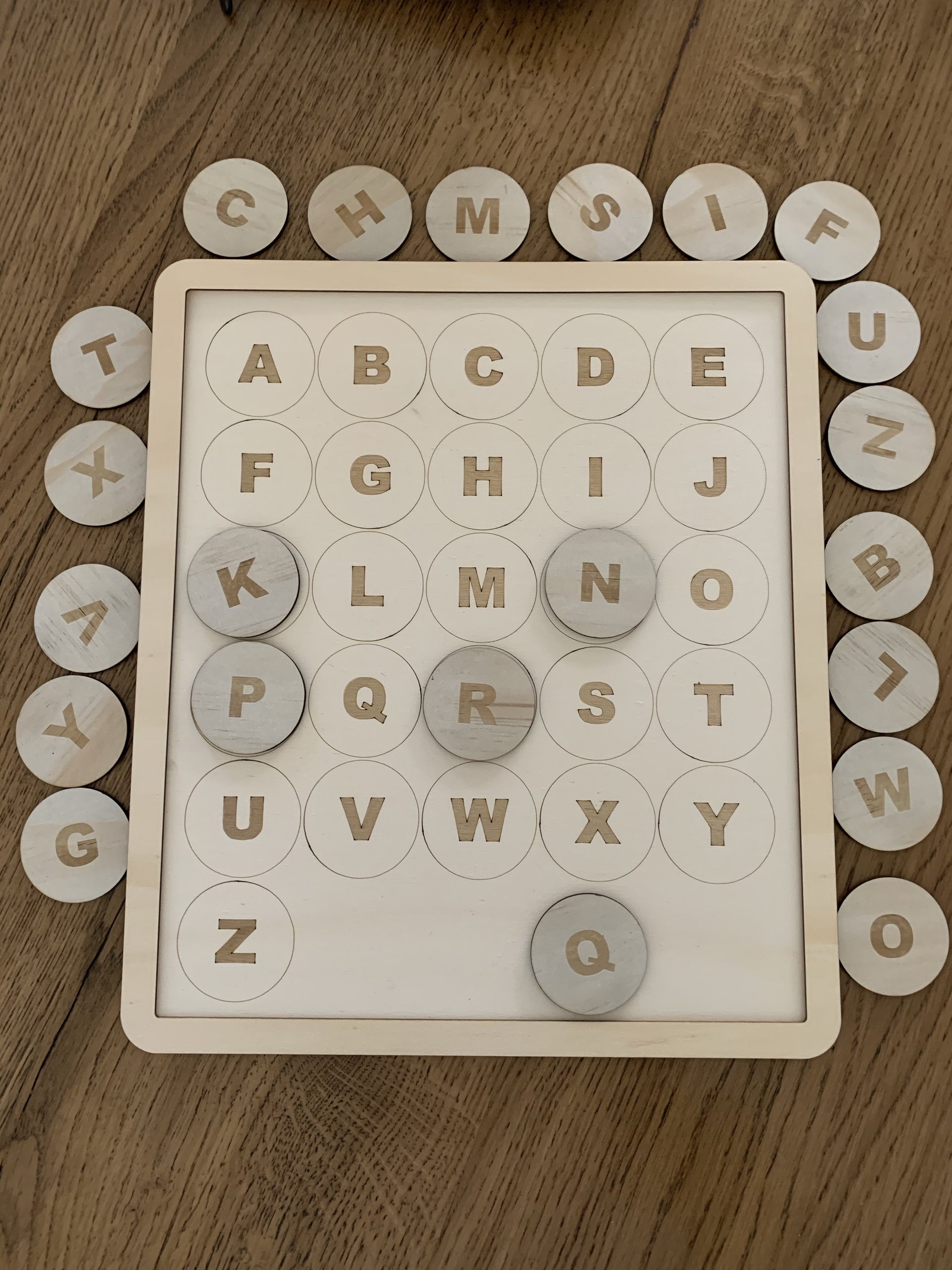 Wooden matching alphabet table set - Tiny Memories Laser