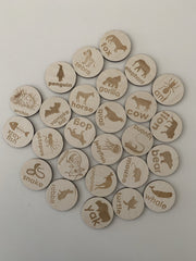Wooden matching animals-alphabet chips - Tiny Memories Laser