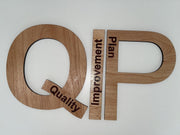 Quality Improvement Plan(Qip) Wood Signs Light Colour Wood Educational Board