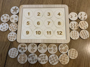 Wooden counting numbers 1-12 matching table set - Tiny Memories Laser