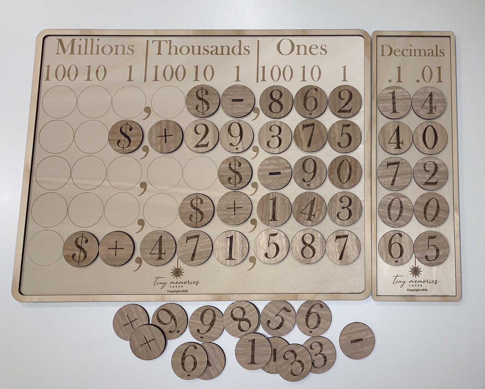 Currency/Numeral board set - Tiny Memories Laser