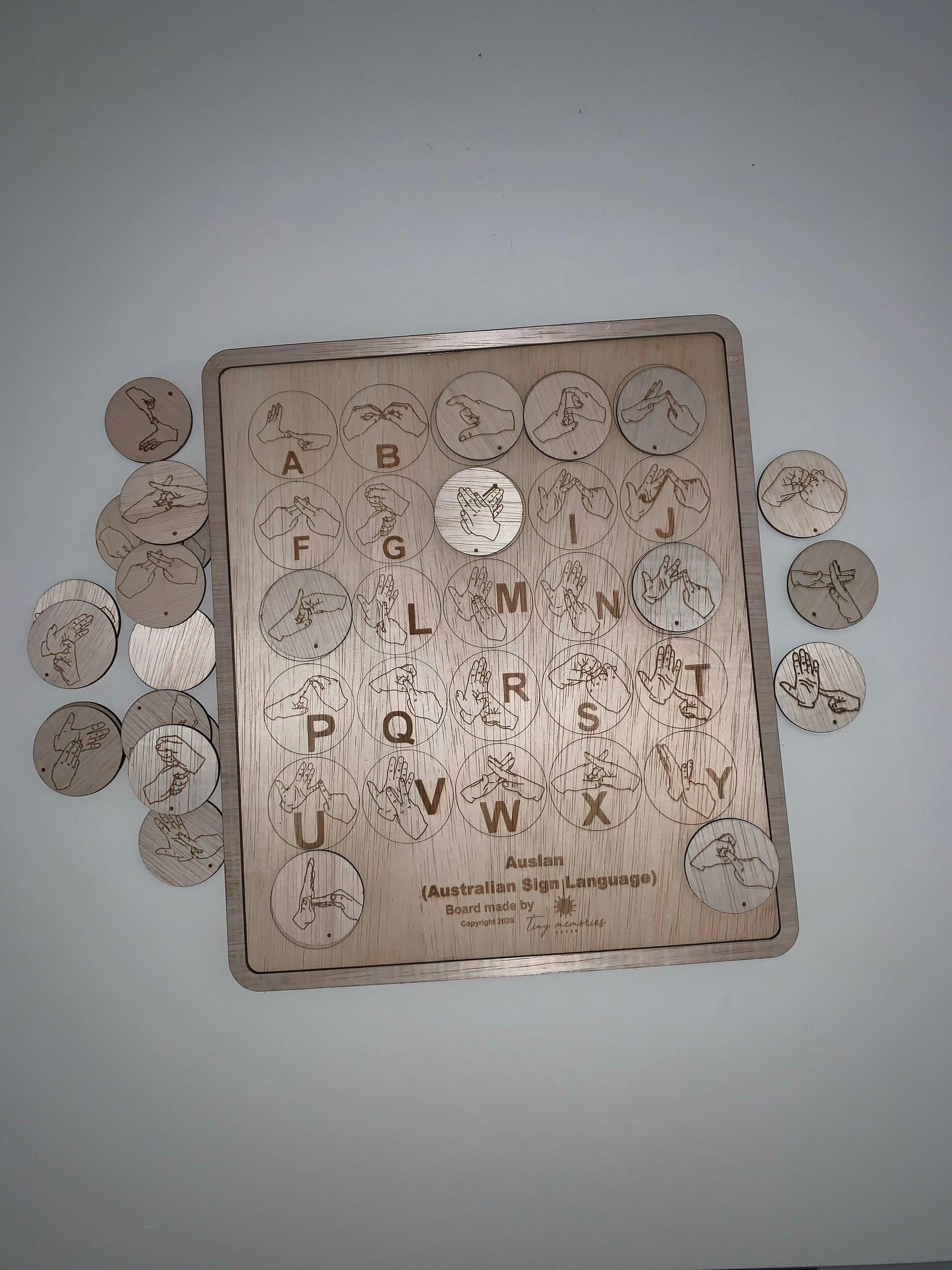 Auslan (Australian Sign Language) alphabet matching board set - Tiny Memories Laser