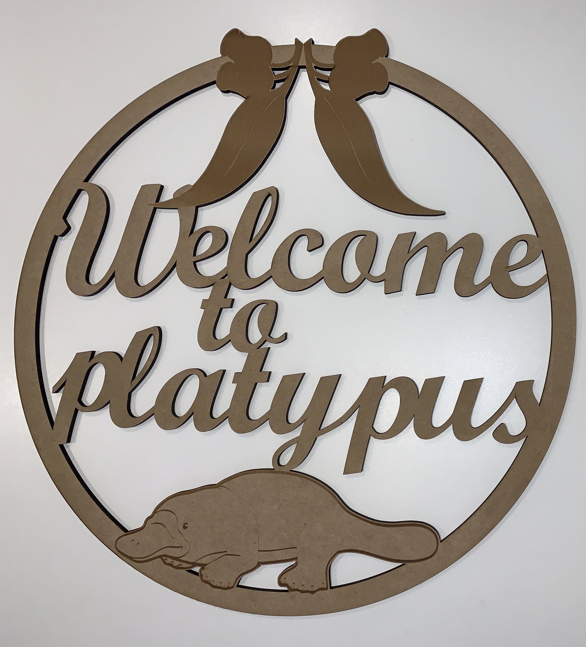 Welcome to Platypus room name - circle design - Tiny Memories Laser