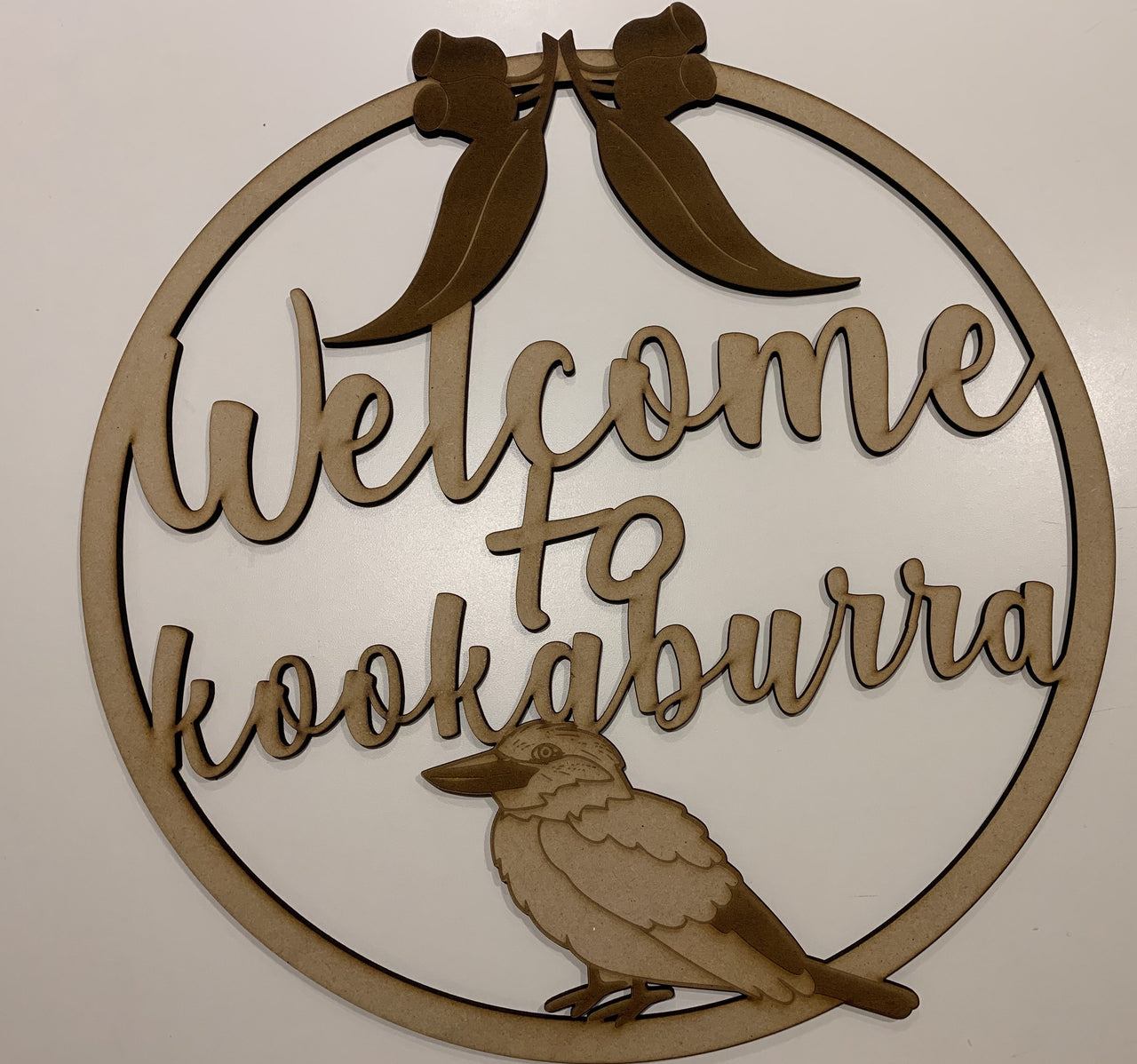 Welcome to Kookaburra room name - circle design - Tiny Memories Laser