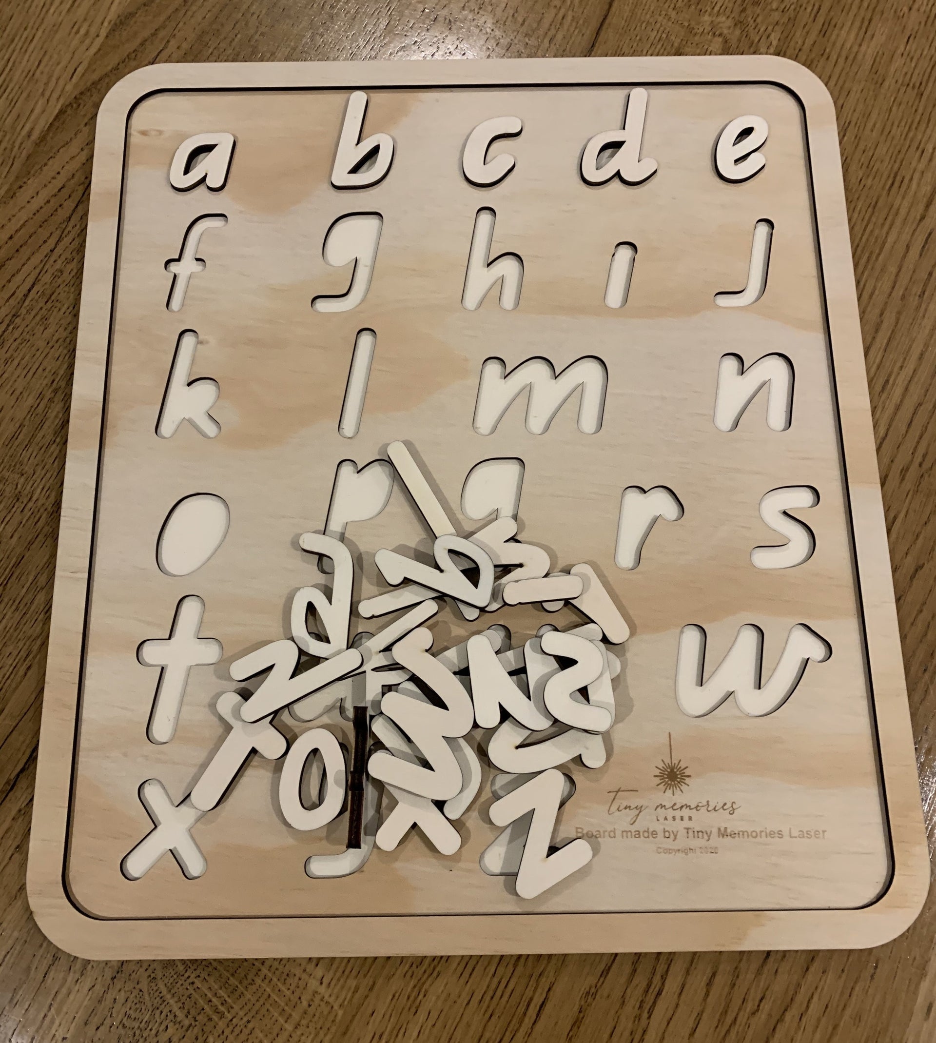 Wooden matching alphabet shapes table set - Tiny Memories Laser